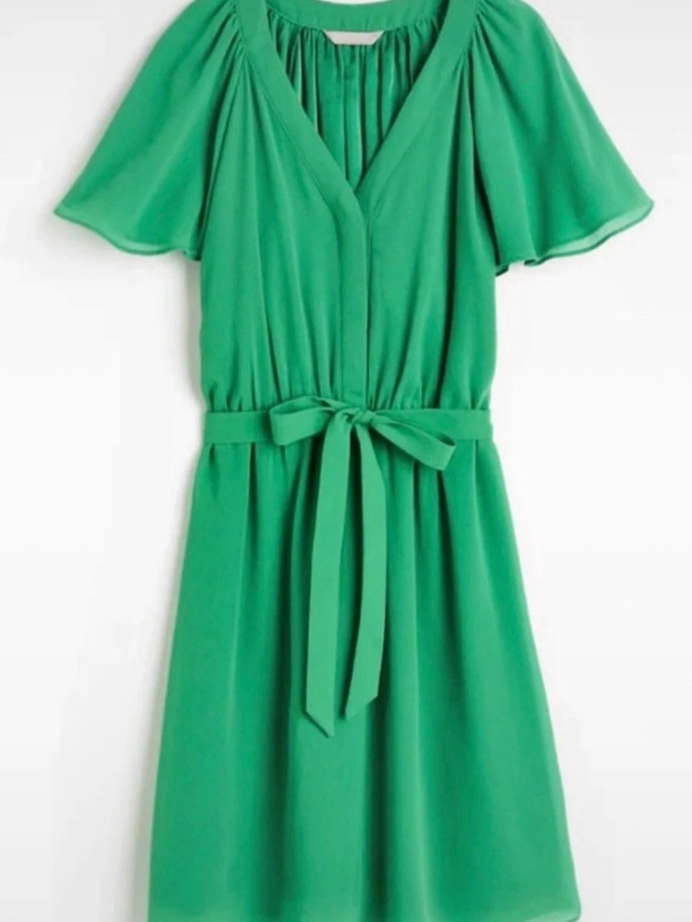 H&Medium Sage Green Flutter Sleeve Tie-Waist Dress Green Midi Dress Size Medium